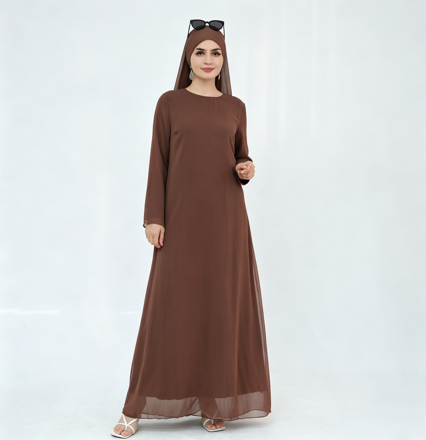 Crinkle Chiffon 3-Piece Abaya Set with Hijab & Belt
