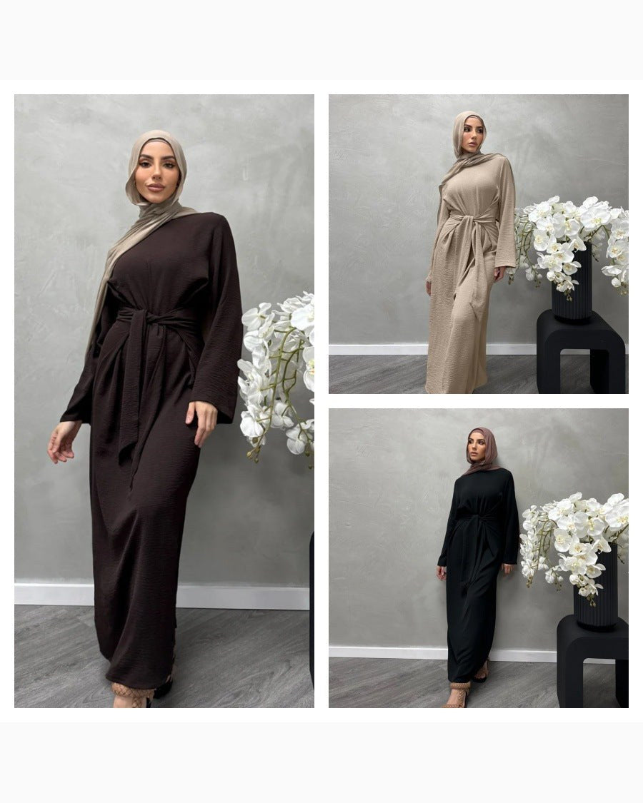 Solid Color Cotton Belted Maxi Dress – Modest Abaya Gown - product image 9 of 19 | Lunar Elegance