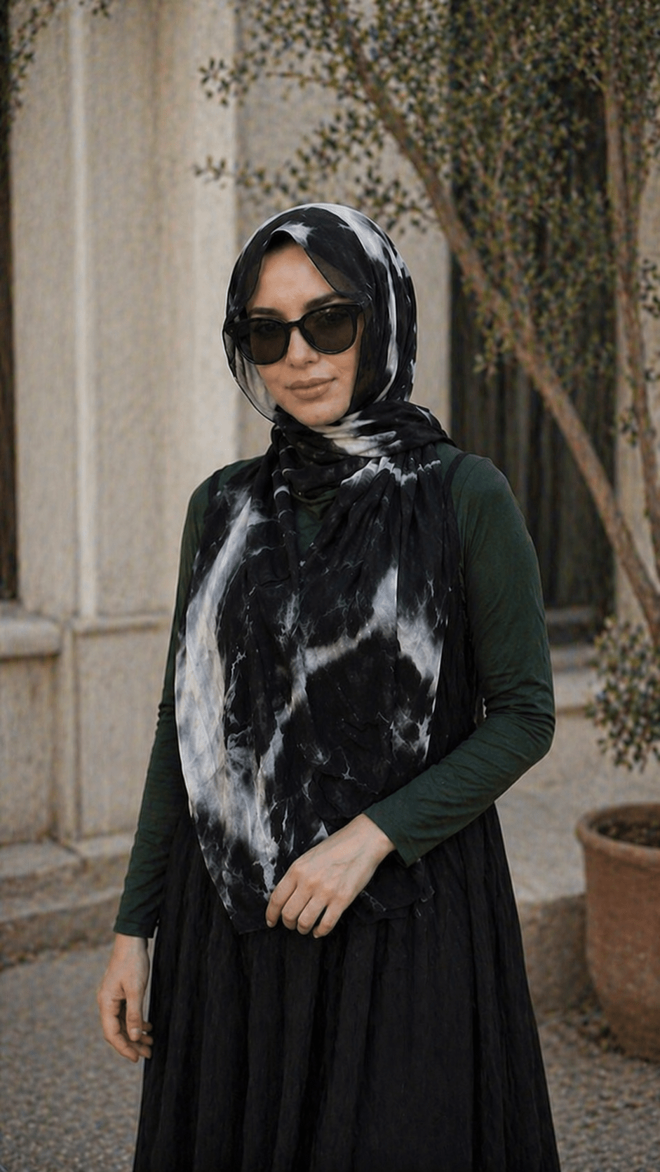 Black Marble Ink Wash hijab shawl - view 5