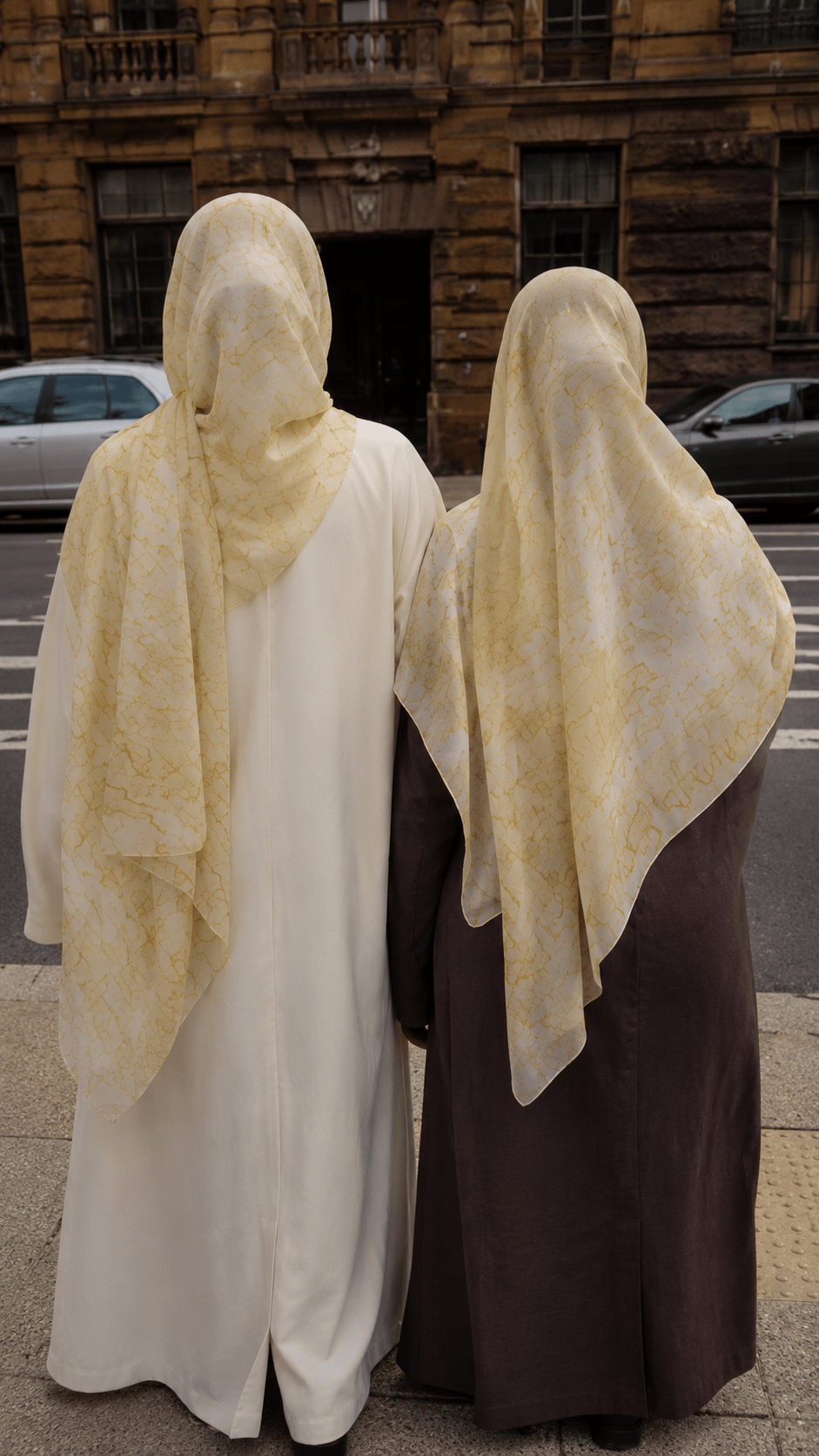 Cream Gold Batik Floral Shibori hijab shawl - view 3
