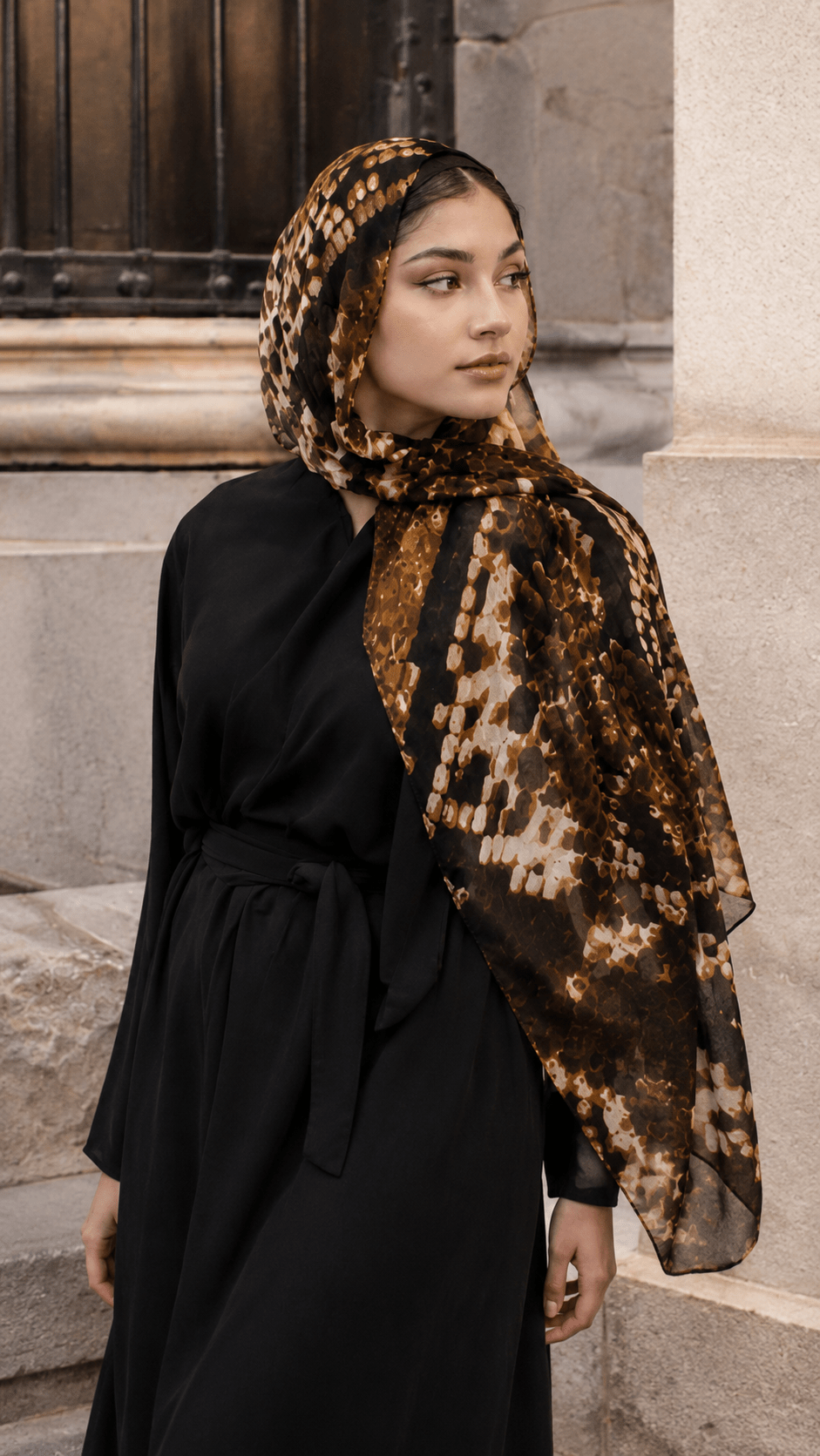 Black Gold Brown Snakeskin Print hijab shawl - view 4