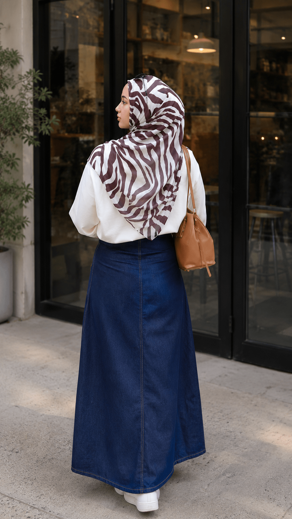 Cream Brown Zebra Print hijab shawl - view 4