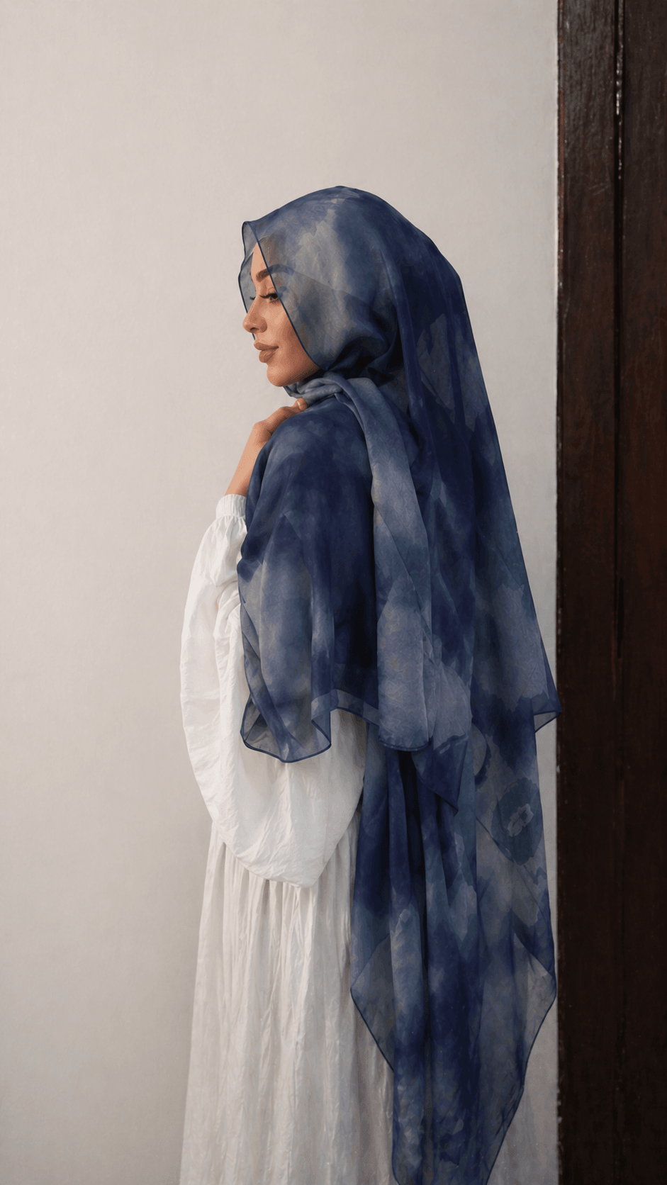 Navy Blue Abstract Watercolor hijab shawl - view 6