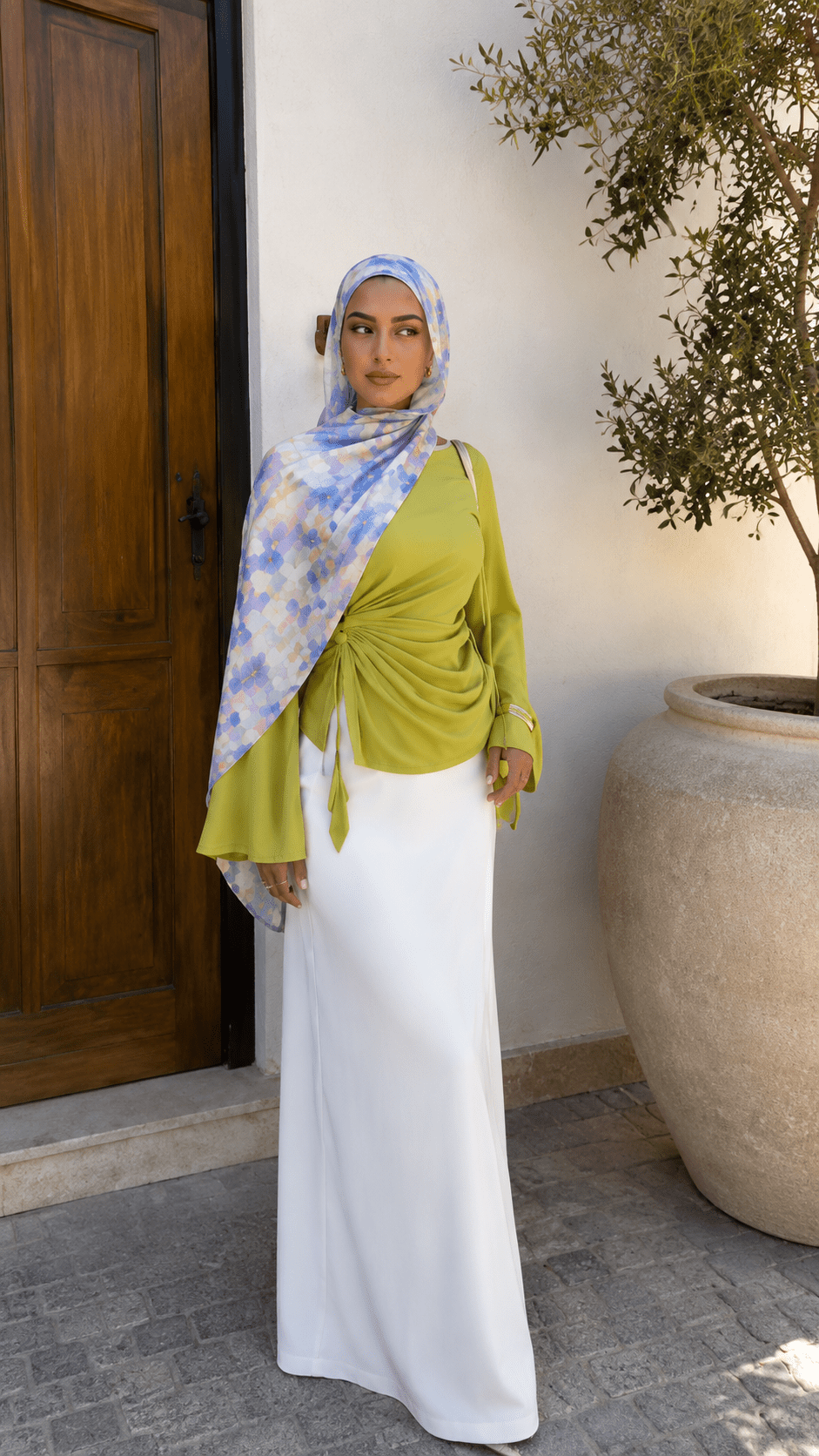 White Blue Purple Pink Watercolor Floral hijab shawl - view 4