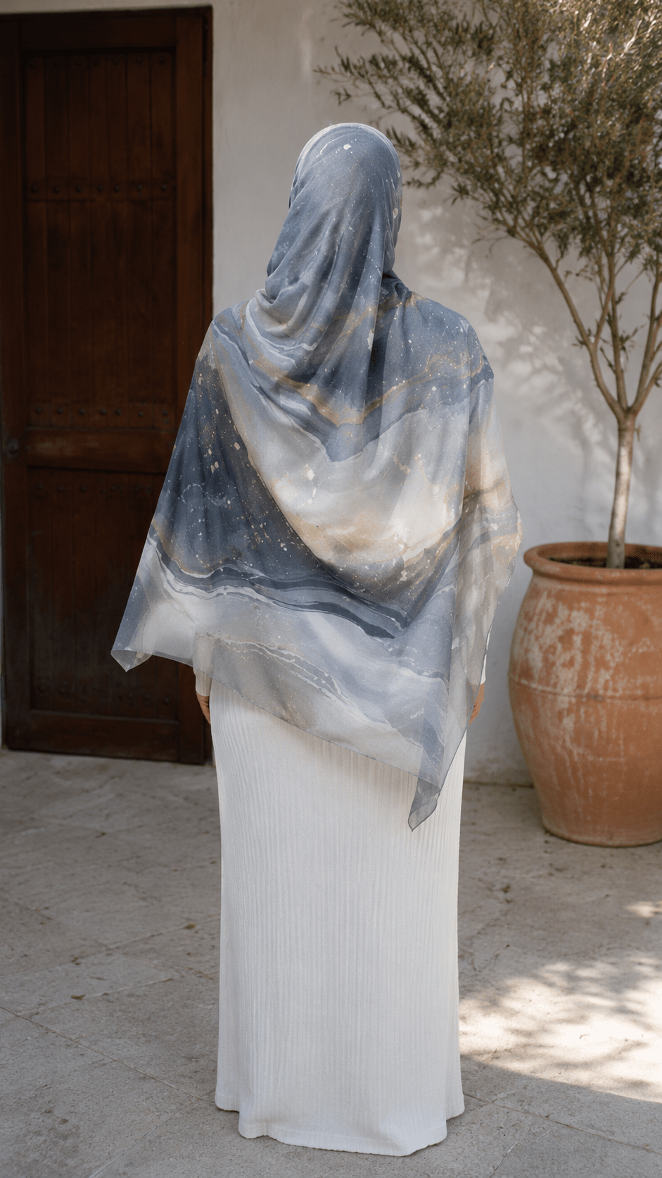 Grey Blue Sand Beige Ocean Wave Marble hijab shawl - view 4