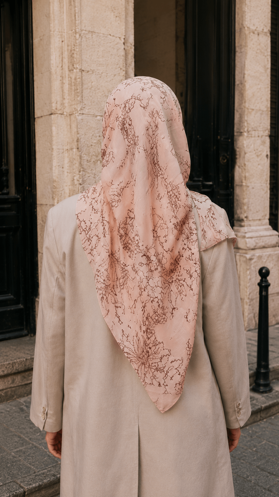 Nude Pink Brown Peony Line Art hijab shawl - view 5