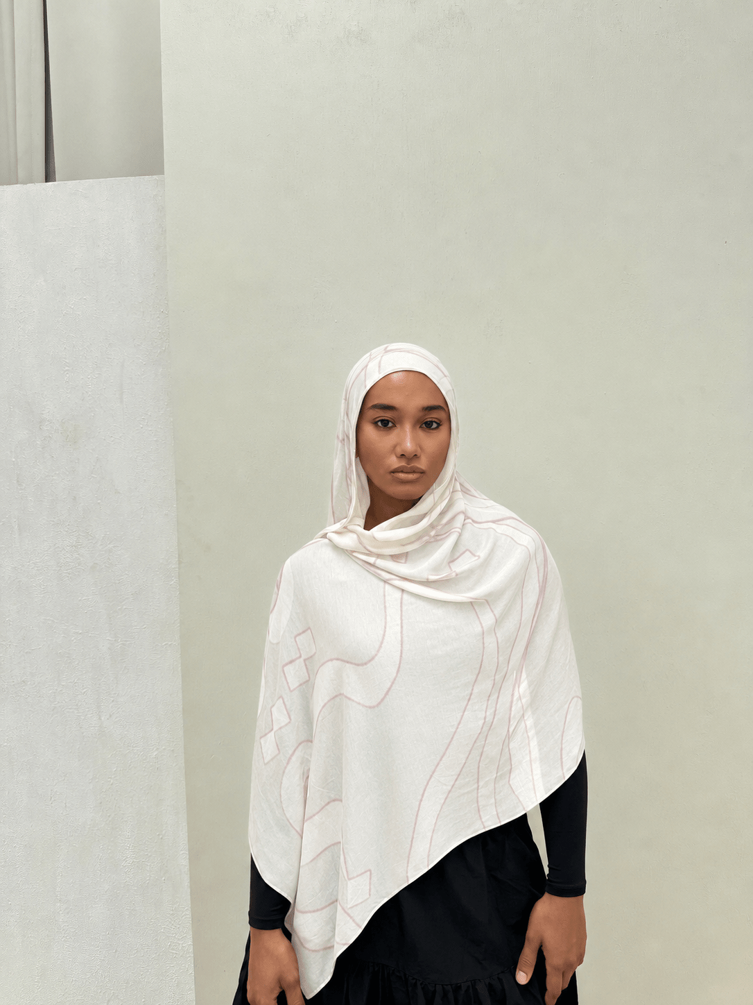 Blush Line Art Mercerized Cotton Hijab | Lunar Elegance