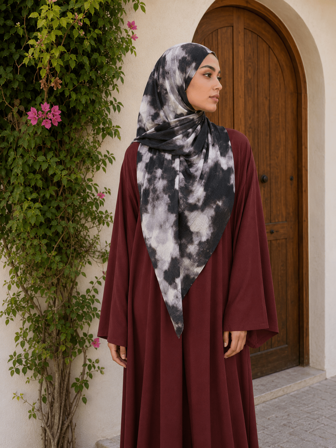 Black Marble Mercerized Cotton Hijab | Lunar Elegance