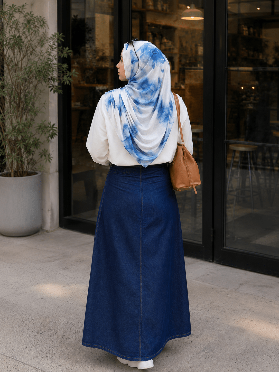 Blue Marble Mercerized Cotton Hijab | Lunar Elegance