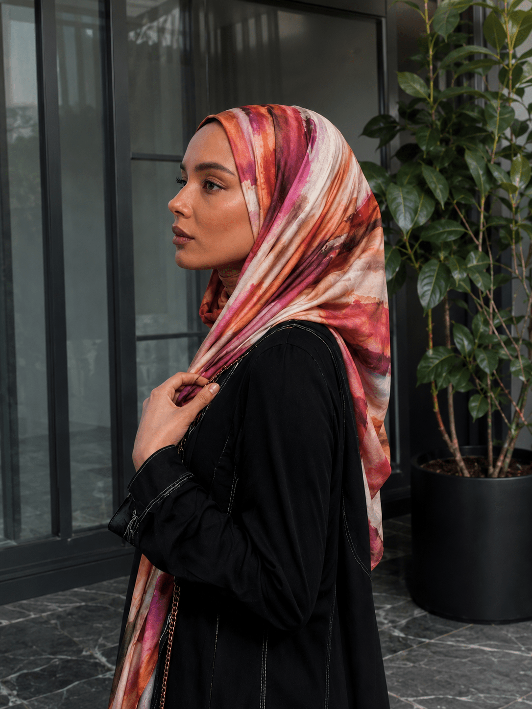 Terracotta Marble Mercerized Cotton Hijab | Lunar Elegance