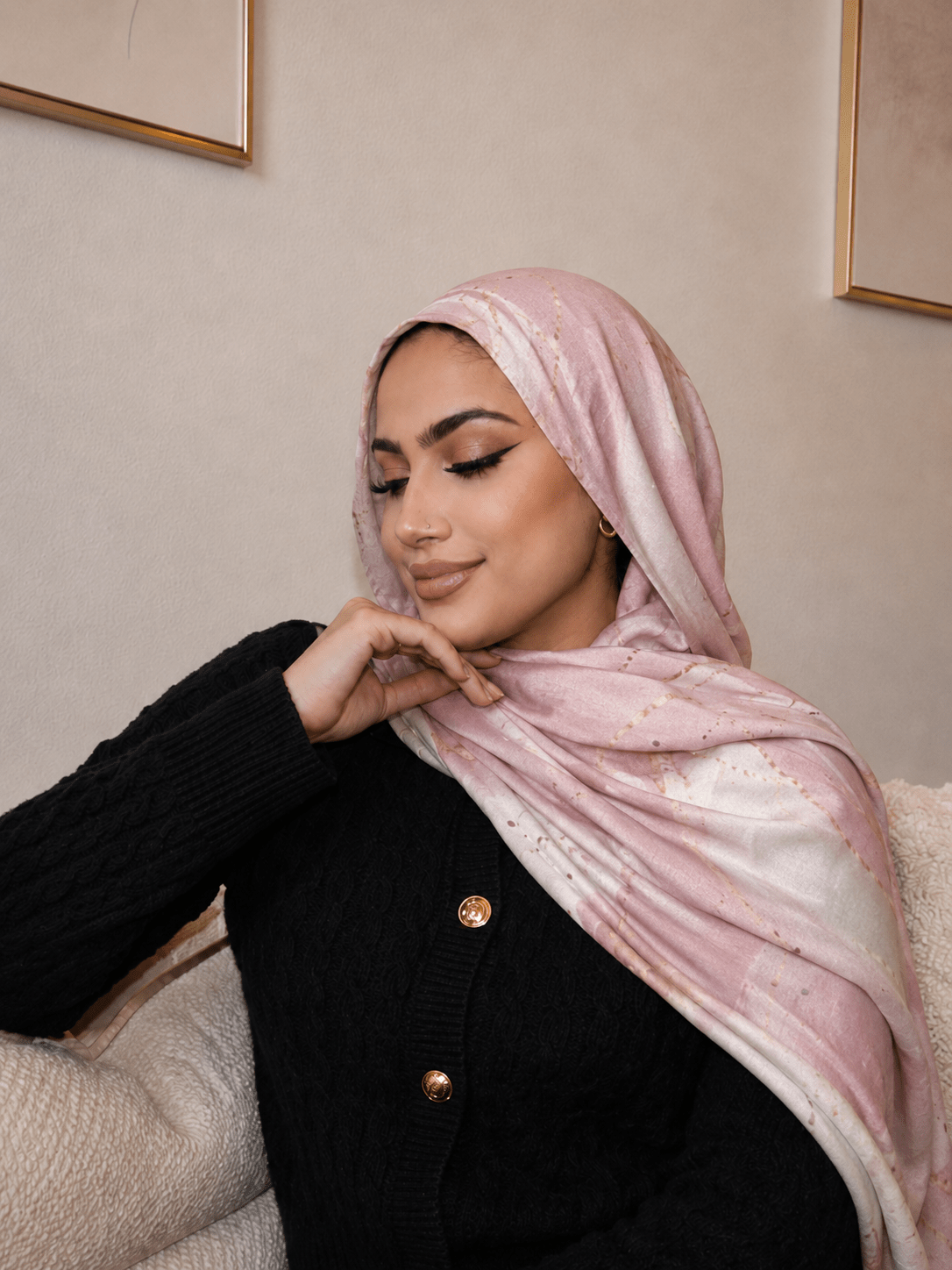 Blush Pink Marble Mercerized Cotton Hijab | Lunar Elegance