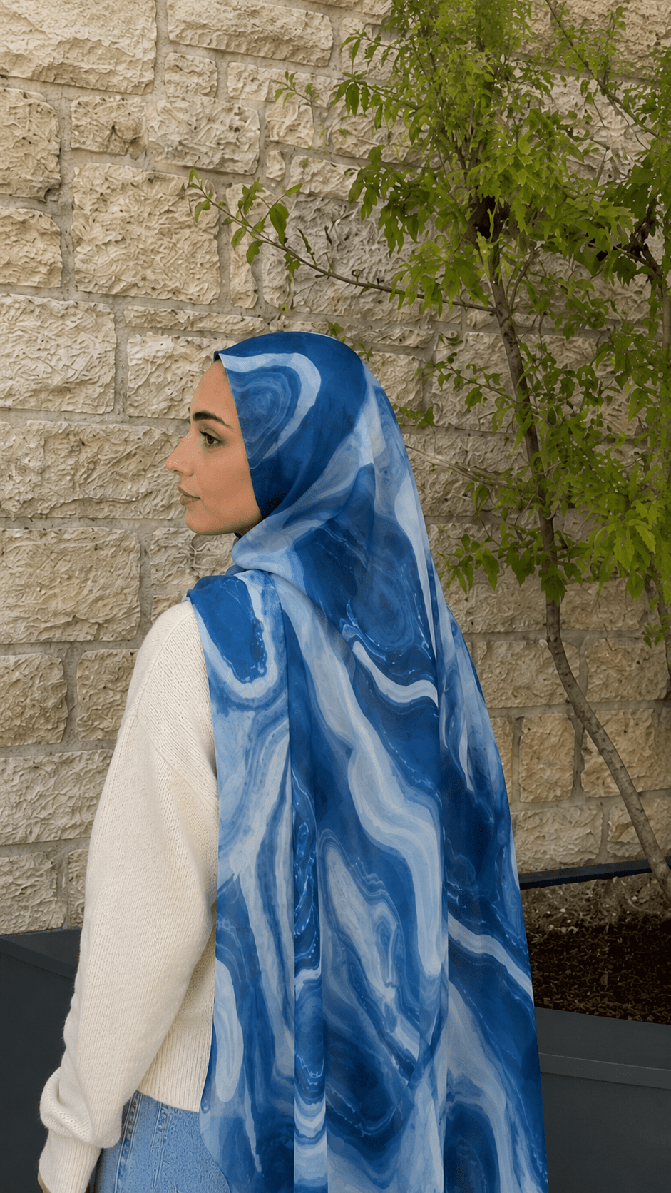 Denim Blue Marble Swirl hijab shawl - view 6