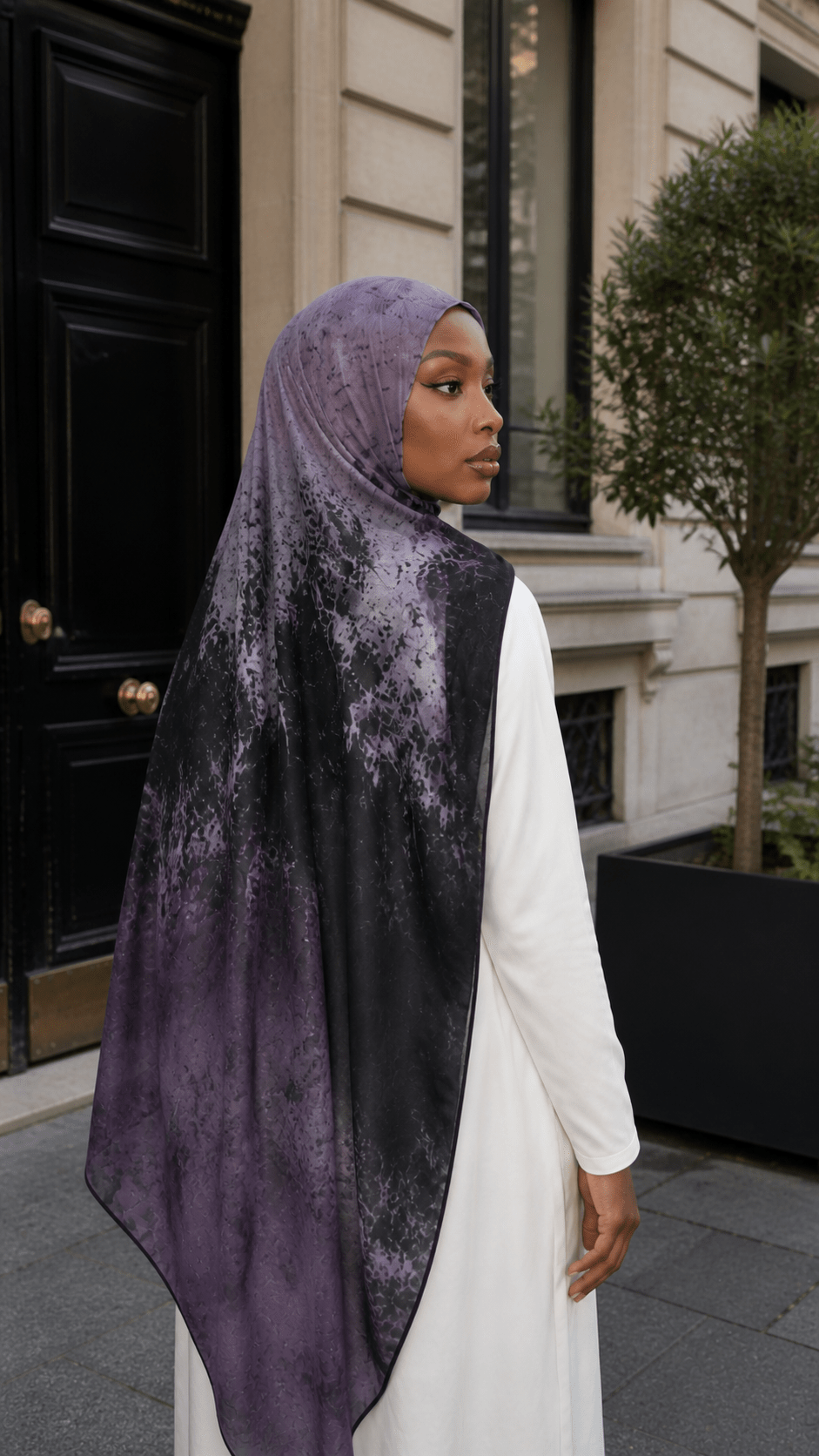 Dark Purple Black Nebula Watercolor hijab shawl - view 7