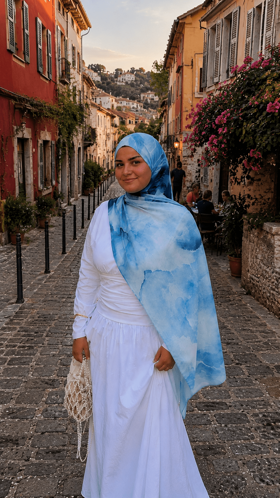 Ocean Blue White Cloud Wash hijab shawl - view 5