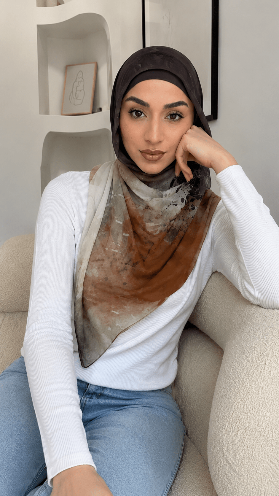 Charcoal Grey to Camel Brown Ombre hijab shawl - view 4