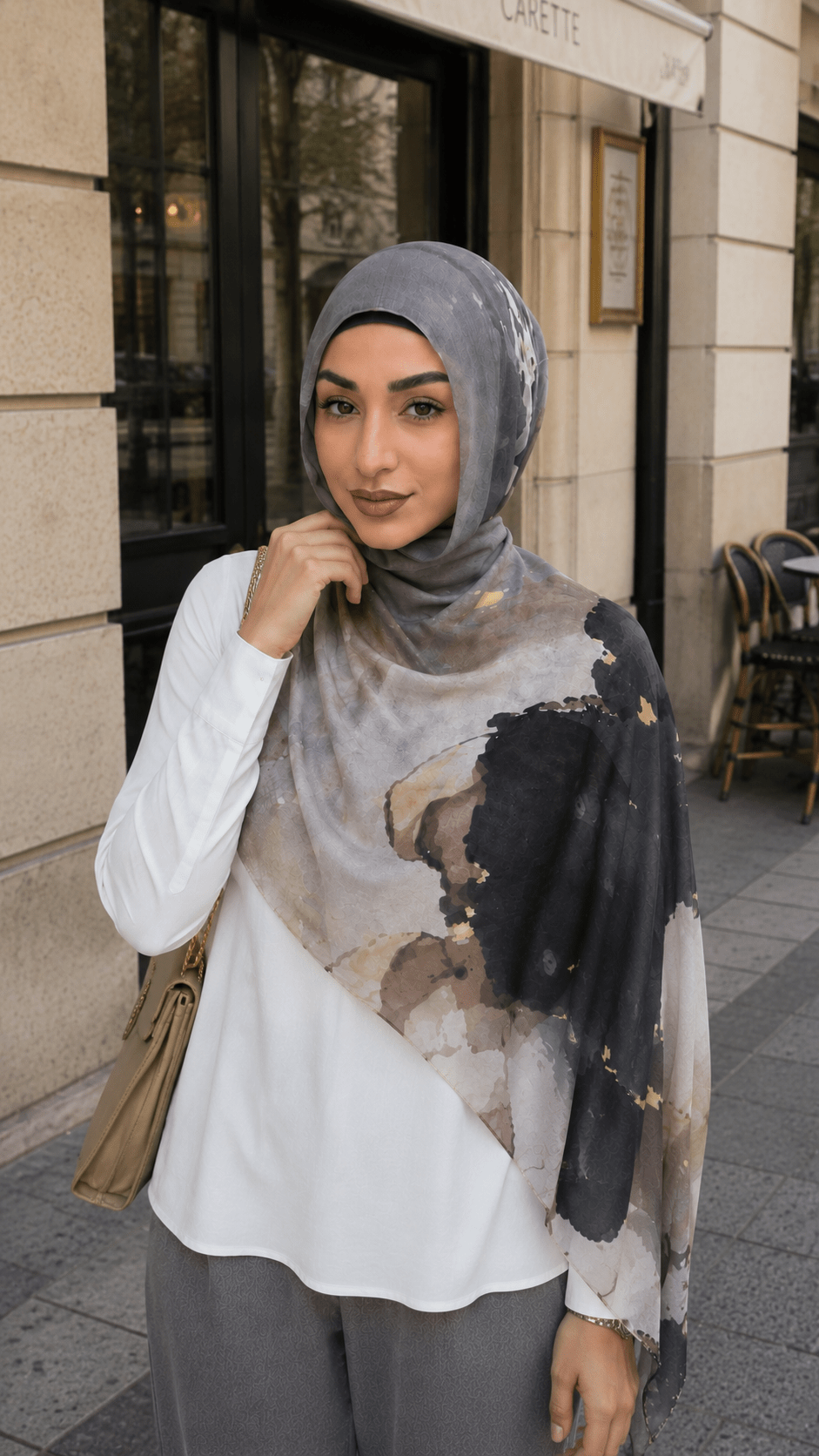 Grey Camel Black Ink Splash Ombre hijab shawl - view 4