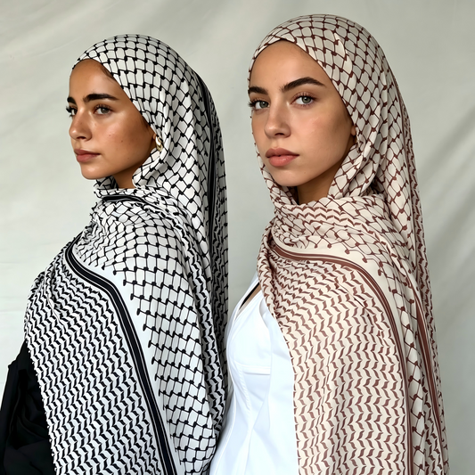 Black keffiyeh chiffon hijab shawl, lightweight everyday elegance