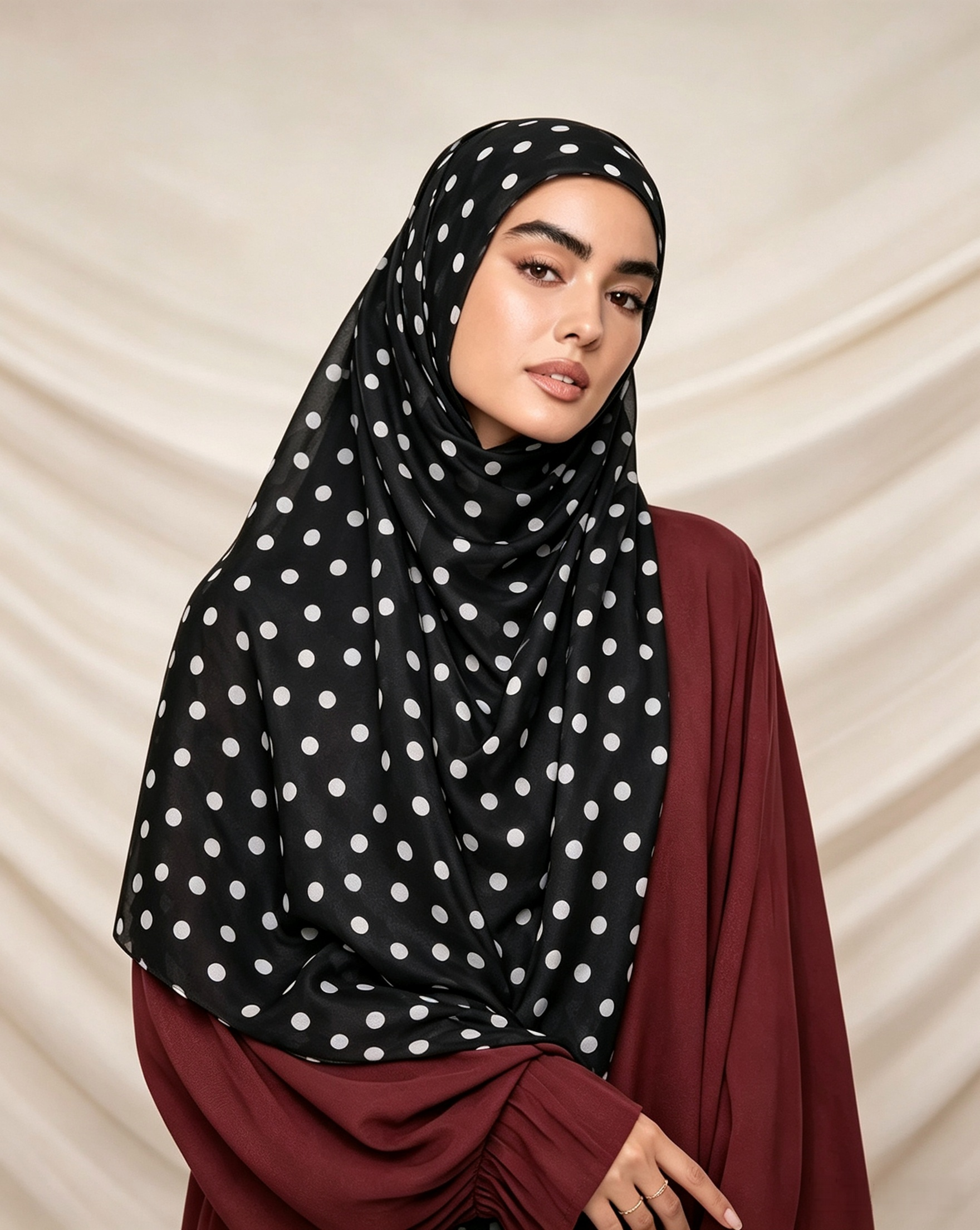 Black Polka Dot Jersey Hijab – Soft Premium Modest Head Scarf - product image 3 of 8 | Lunar Elegance