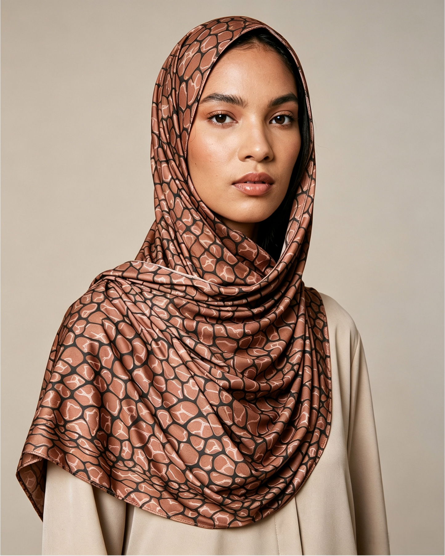 Brown Animal Print Jersey Hijab – Soft Premium Modest Head Scarf - product image 4 of 10 | Lunar Elegance