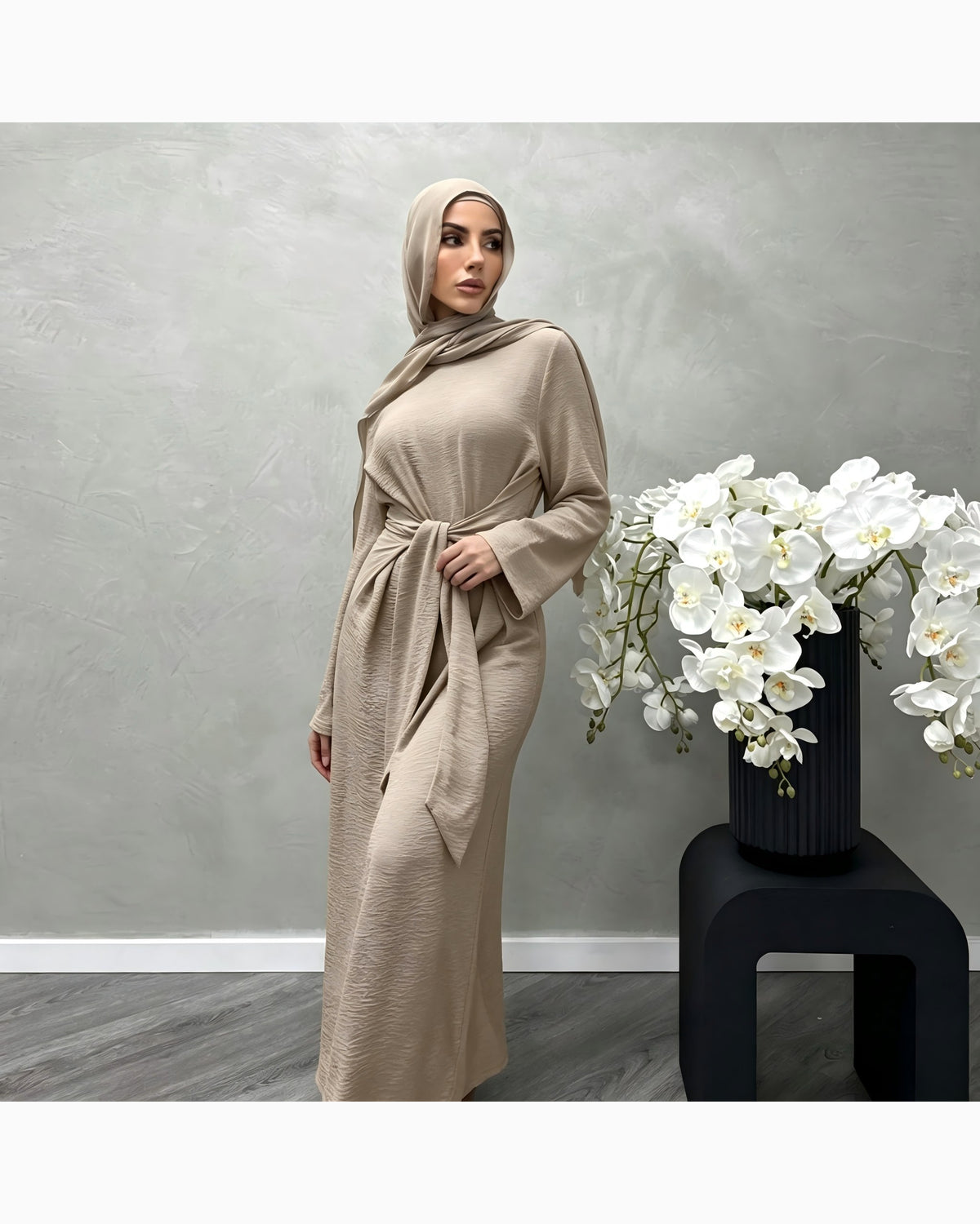 Solid Color Cotton Belted Maxi Dress – Modest Abaya Gown - product image 3 of 19 | Lunar Elegance