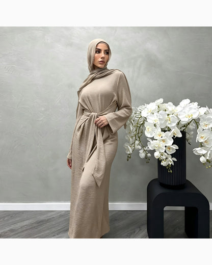 Solid Color Cotton Belted Maxi Dress – Modest Abaya Gown - product image 3 of 19 | Lunar Elegance