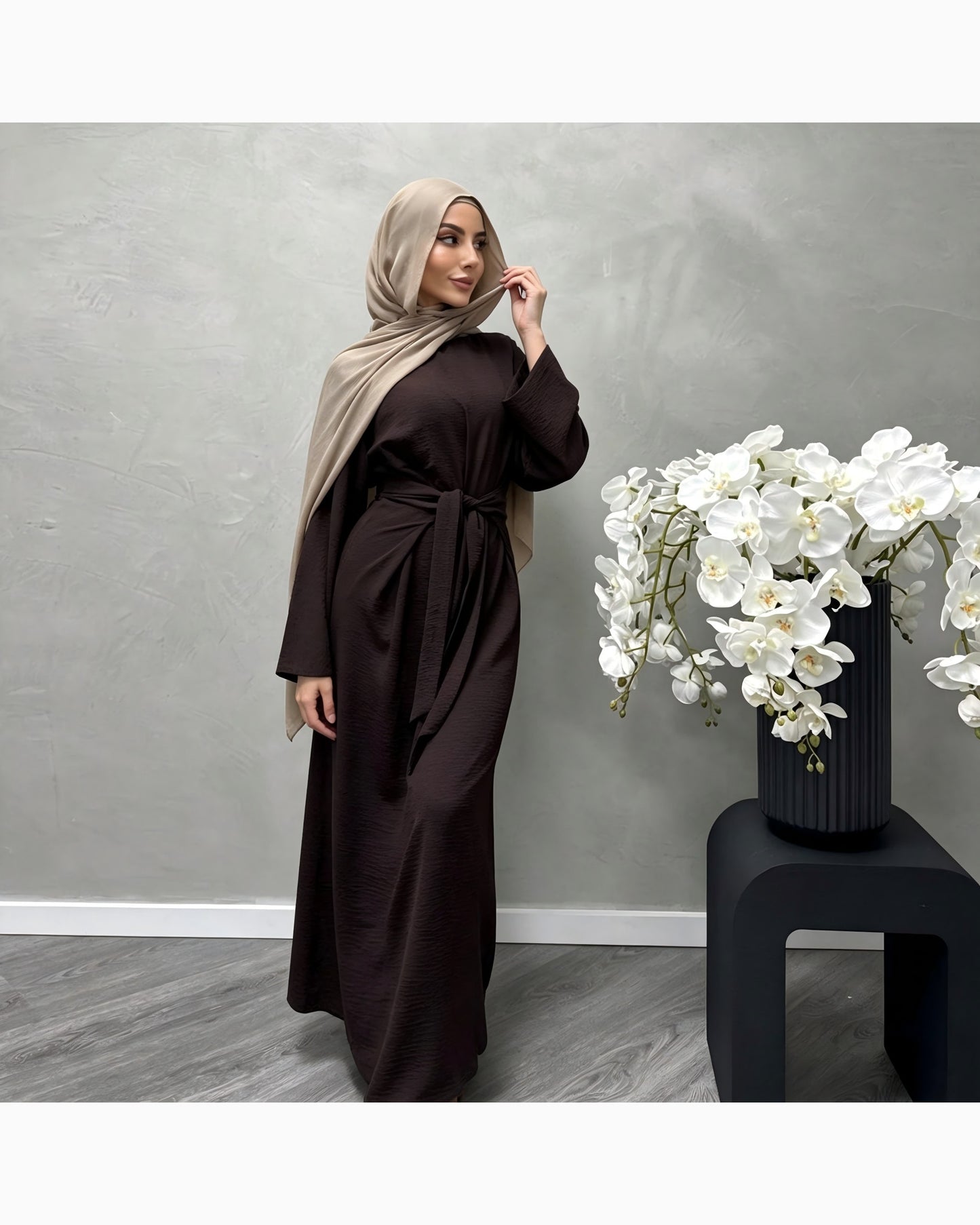 Solid Color Cotton Belted Maxi Dress – Modest Abaya Gown - product image 1 of 19 | Lunar Elegance