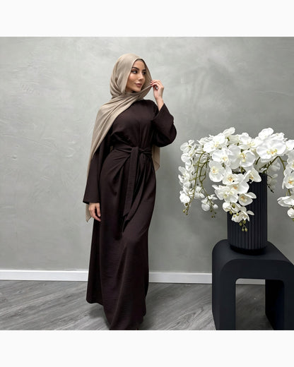 Solid Color Cotton Belted Maxi Dress – Modest Abaya Gown - product image 1 of 19 | Lunar Elegance