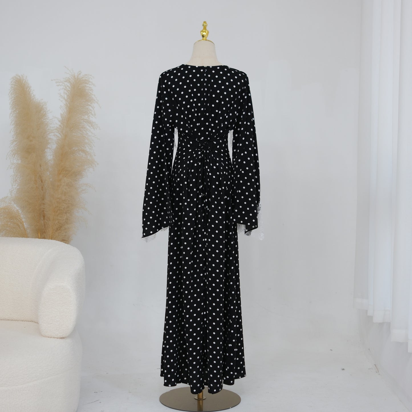 Lace Panel Cape Sleeve Modest Maxi Dress - Elegant Viscose Long Gown