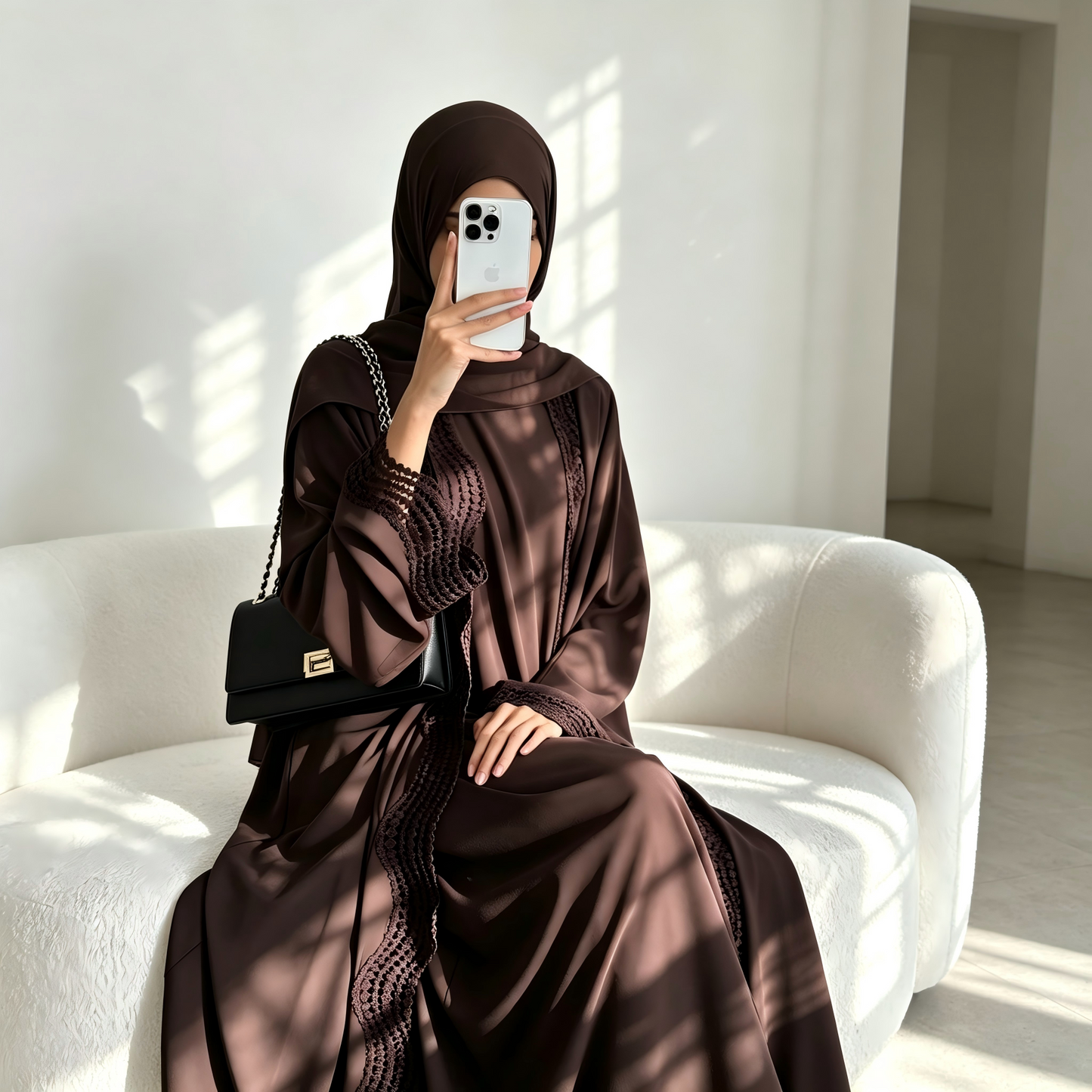 Floral Viscose Two-Piece Abaya Set - Cardigan & Inner Maxi Dress