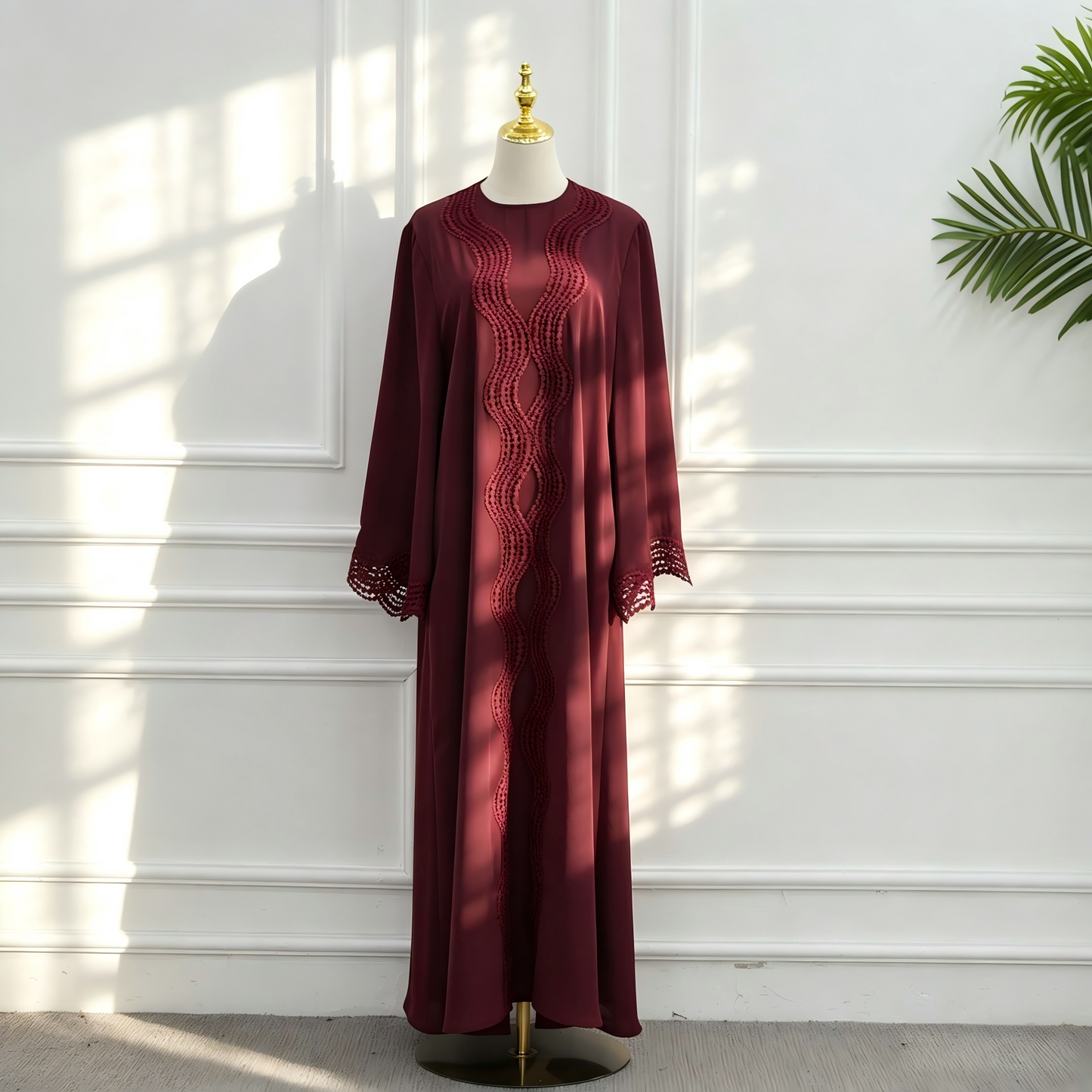Floral Viscose Two-Piece Abaya Set - Cardigan & Inner Maxi Dress