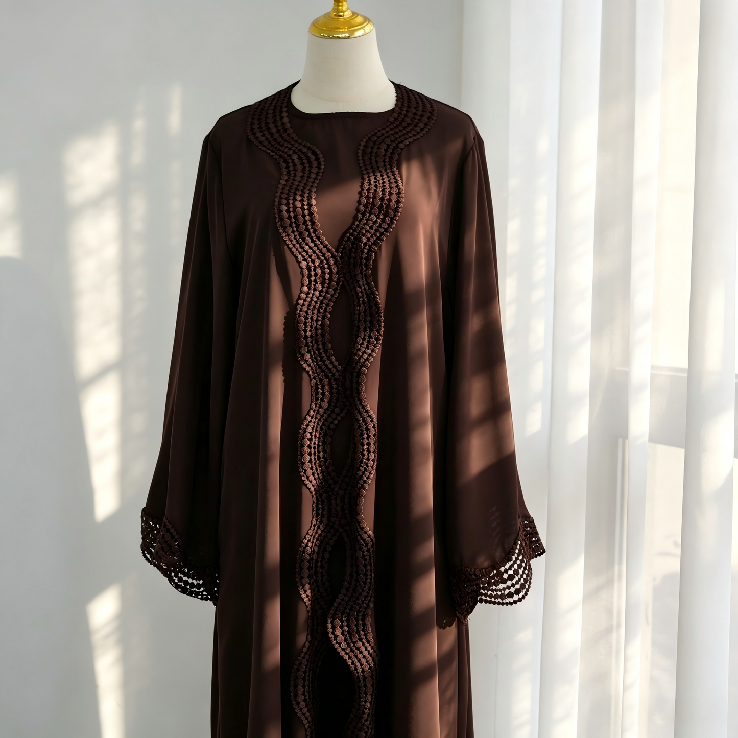 Floral Viscose Two-Piece Abaya Set - Cardigan & Inner Maxi Dress