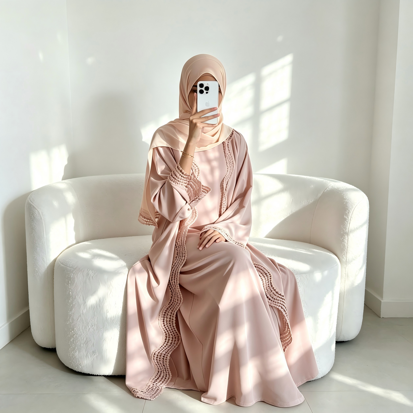 Floral Viscose Two-Piece Abaya Set - Cardigan & Inner Maxi Dress