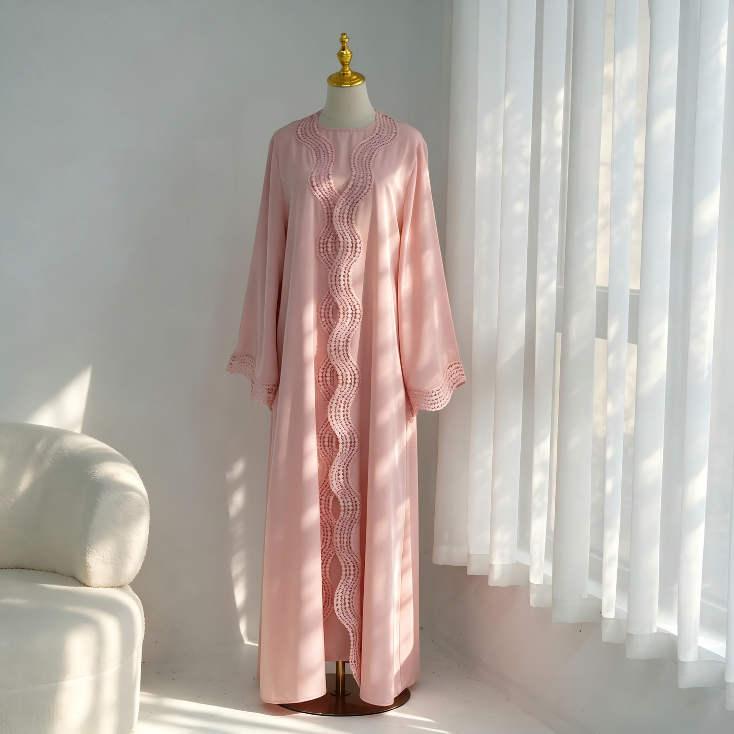 Floral Viscose Two-Piece Abaya Set - Cardigan & Inner Maxi Dress
