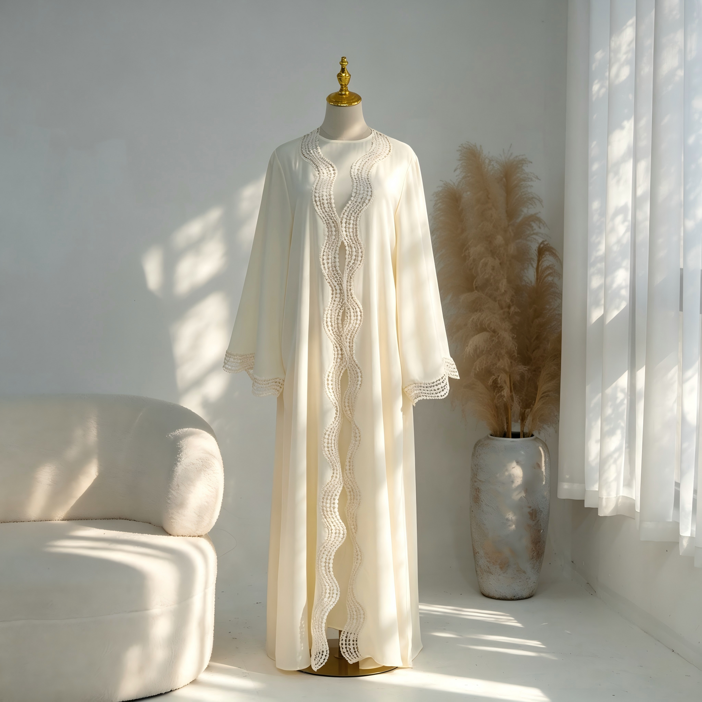 Floral Viscose Two-Piece Abaya Set - Cardigan & Inner Maxi Dress