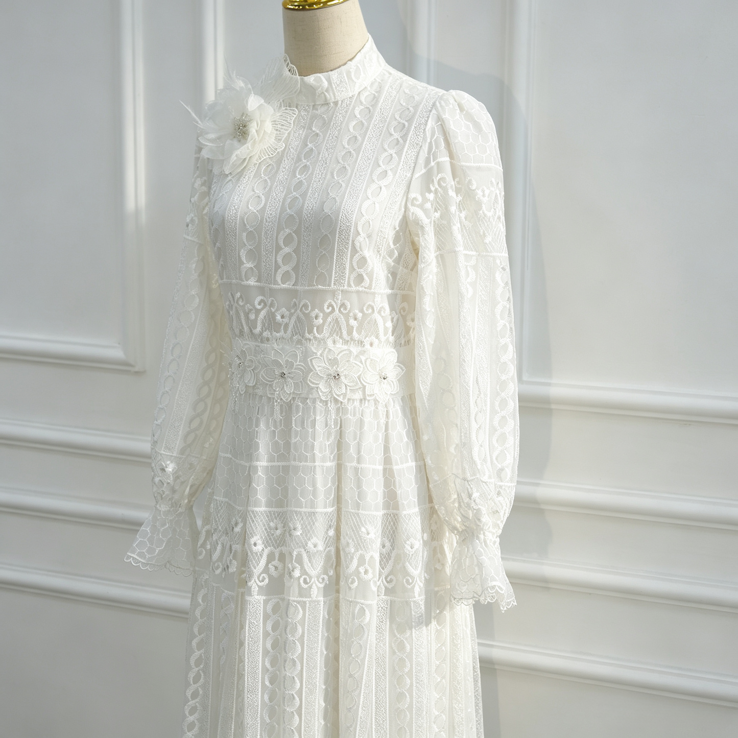 Elegant Embroidered Double Layer Abaya Dress - Luxury Modest Maxi Gown
