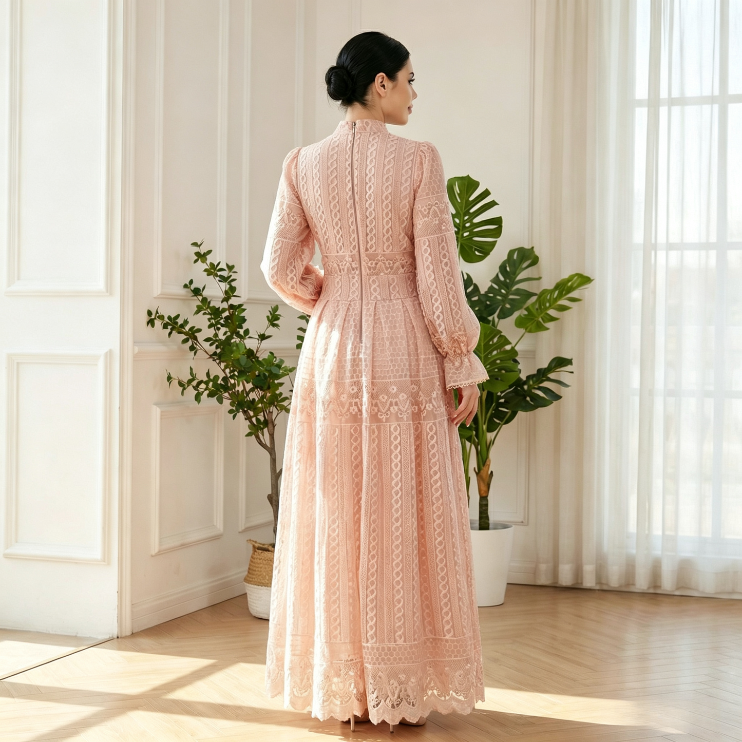 Elegant Embroidered Double Layer Abaya Dress - Luxury Modest Maxi Gown