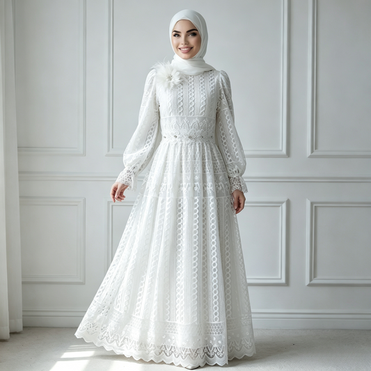 Elegant Embroidered Double Layer Abaya Dress - Luxury Modest Maxi Gown