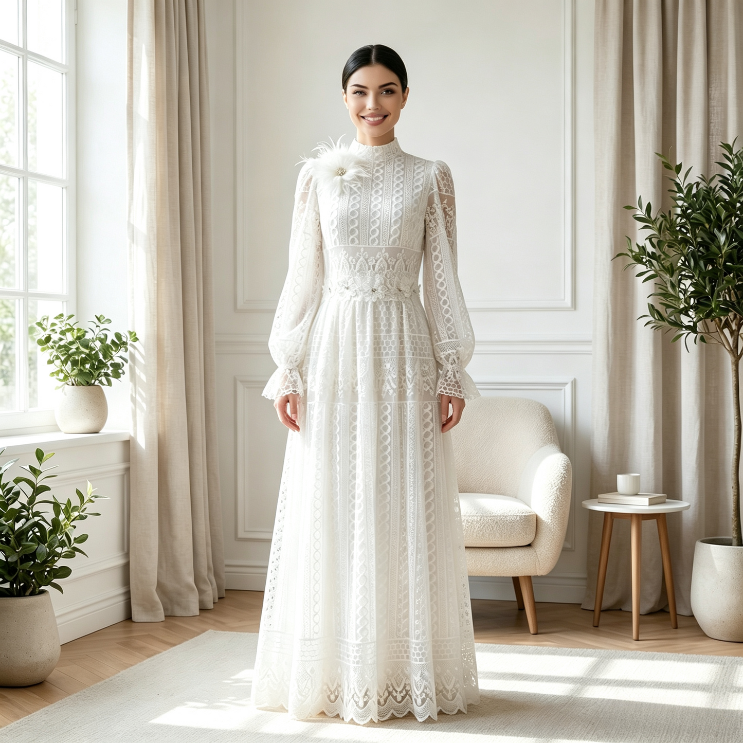 Elegant Embroidered Double Layer Abaya Dress - Luxury Modest Maxi Gown