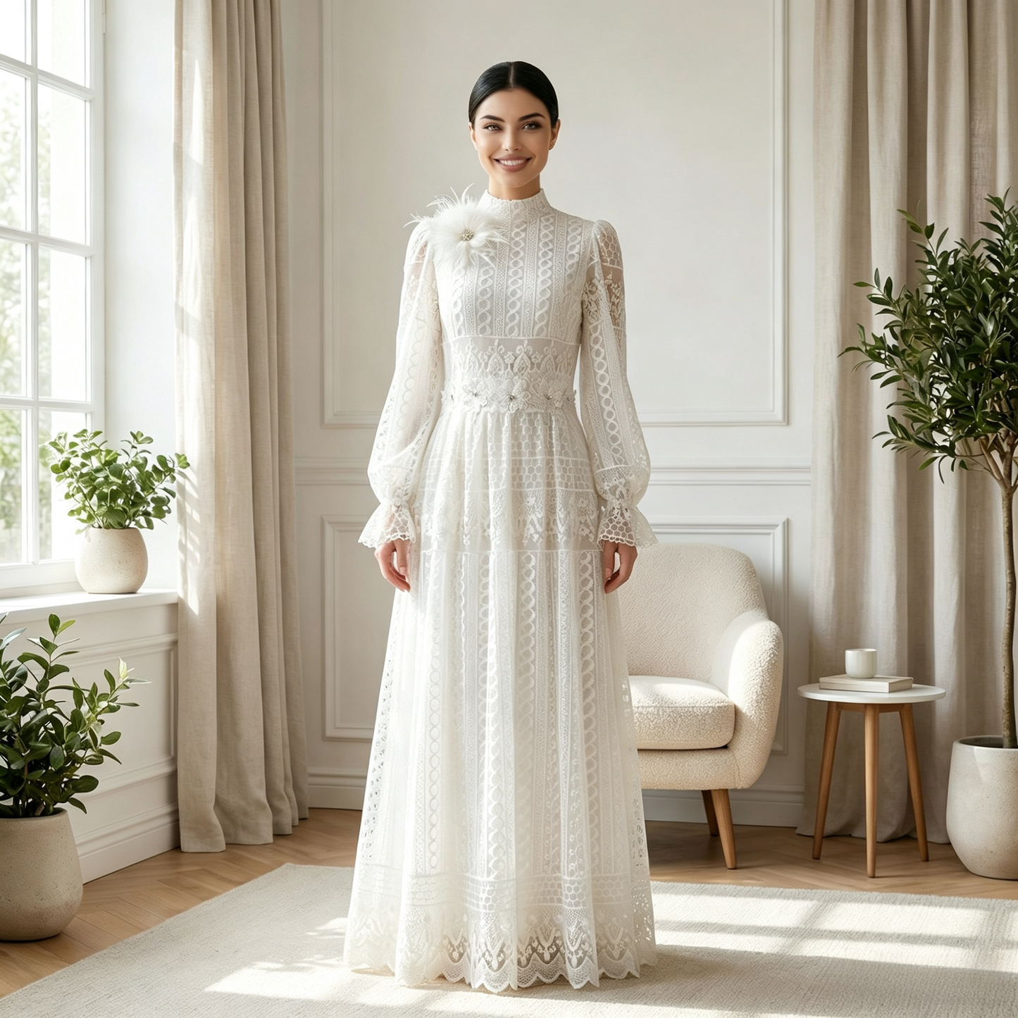 Elegant Embroidered Double Layer Abaya Dress - Luxury Modest Maxi Gown