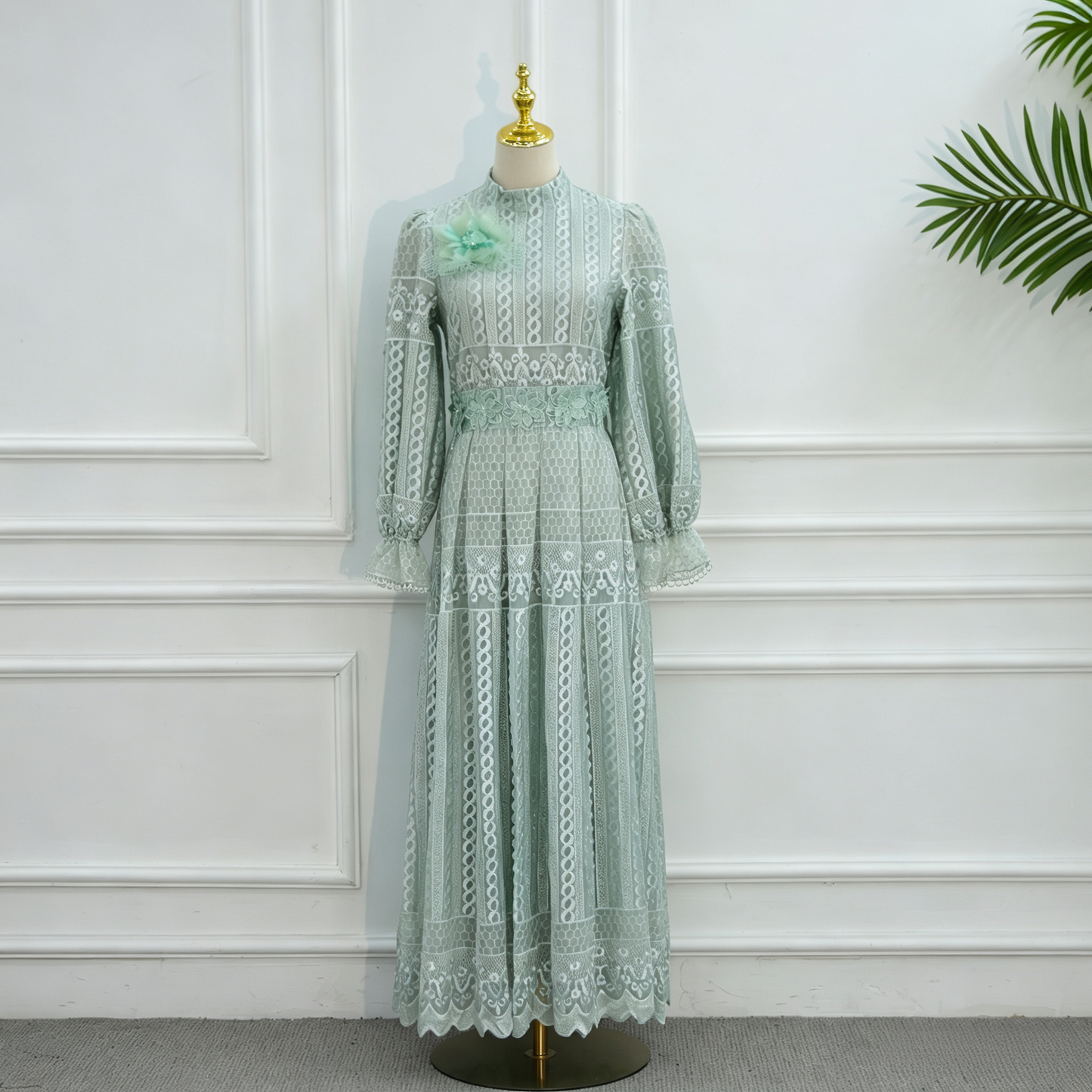 Elegant Embroidered Double Layer Abaya Dress - Luxury Modest Maxi Gown