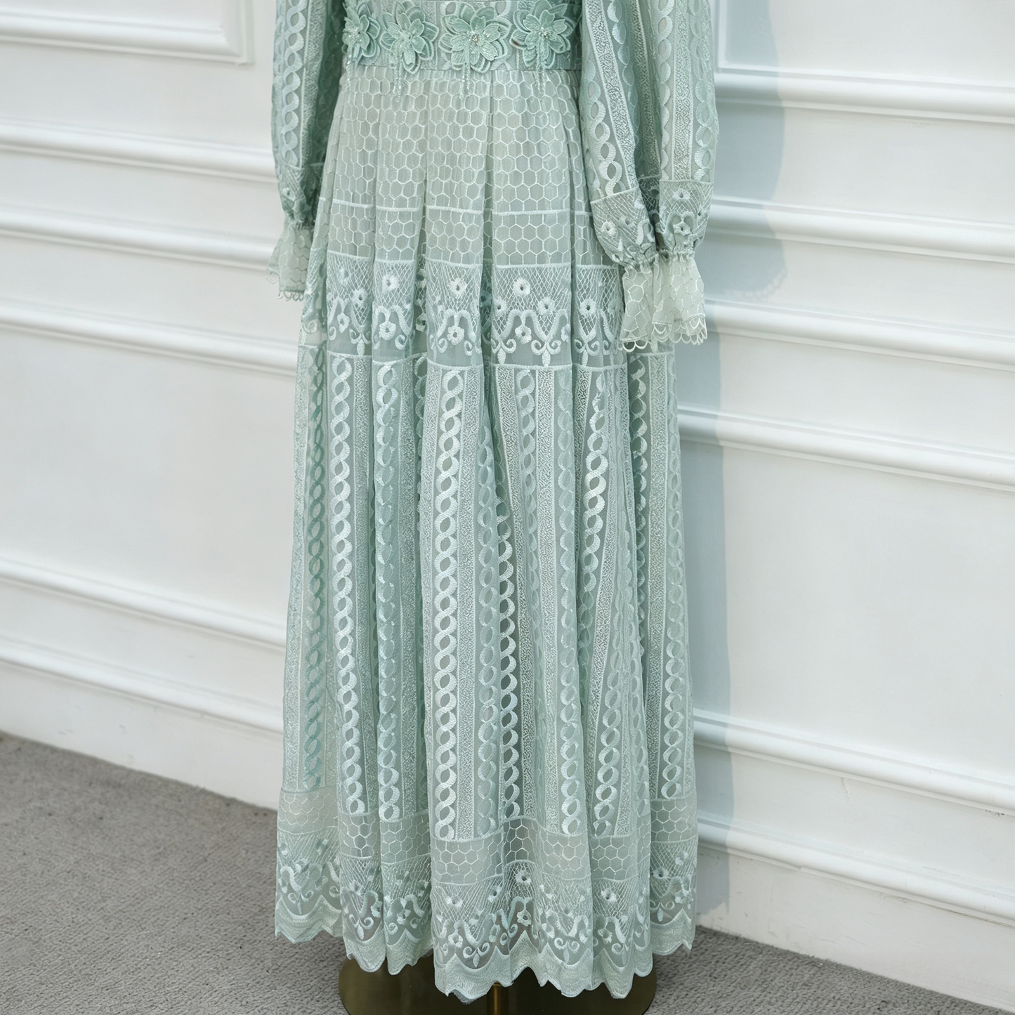 Elegant Embroidered Double Layer Abaya Dress - Luxury Modest Maxi Gown