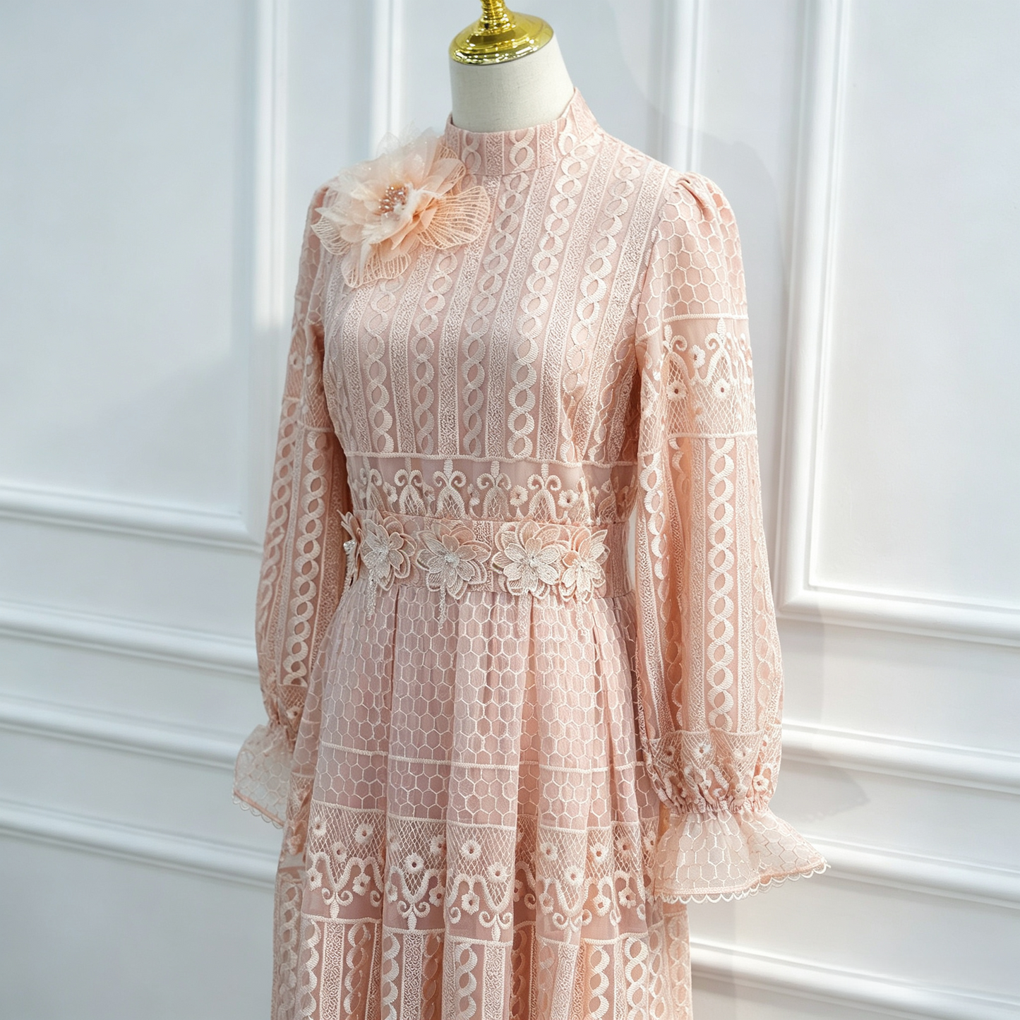 Elegant Embroidered Double Layer Abaya Dress - Luxury Modest Maxi Gown