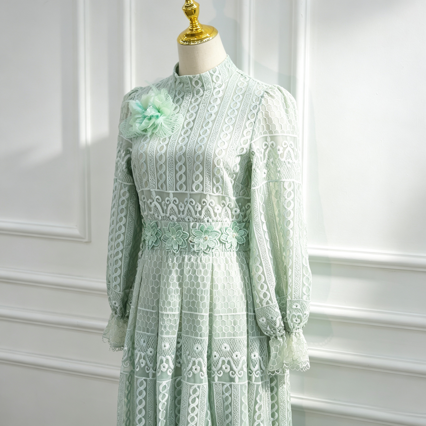 Elegant Embroidered Double Layer Abaya Dress - Luxury Modest Maxi Gown