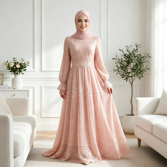 Elegant Embroidered Double Layer Abaya Dress - Luxury Modest Maxi Gown