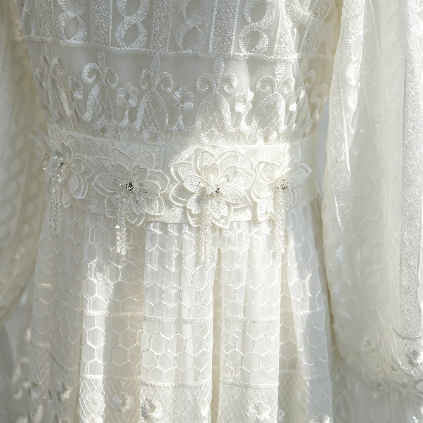 Elegant Embroidered Double Layer Abaya Dress - Luxury Modest Maxi Gown
