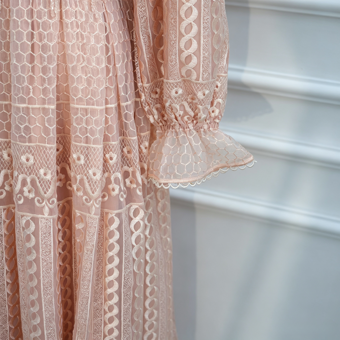 Elegant Embroidered Double Layer Abaya Dress - Luxury Modest Maxi Gown