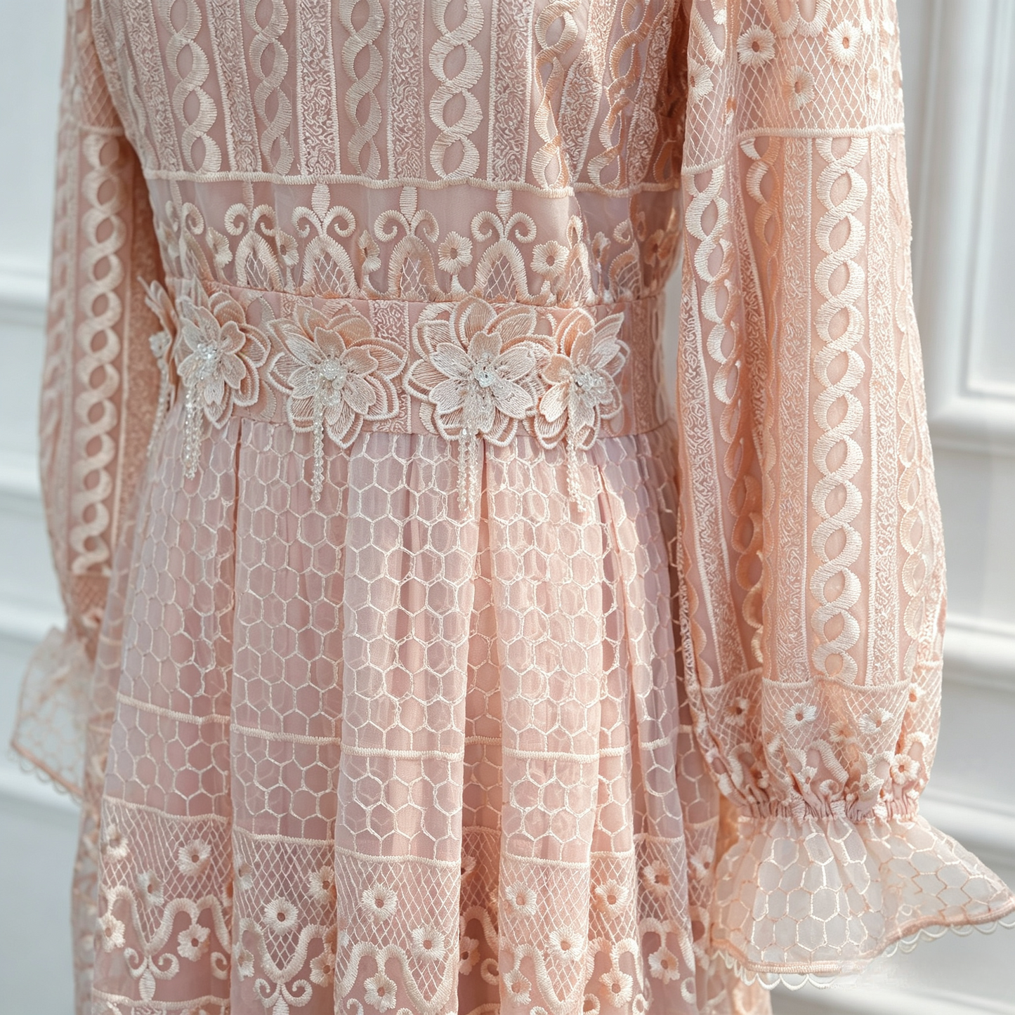 Elegant Embroidered Double Layer Abaya Dress - Luxury Modest Maxi Gown