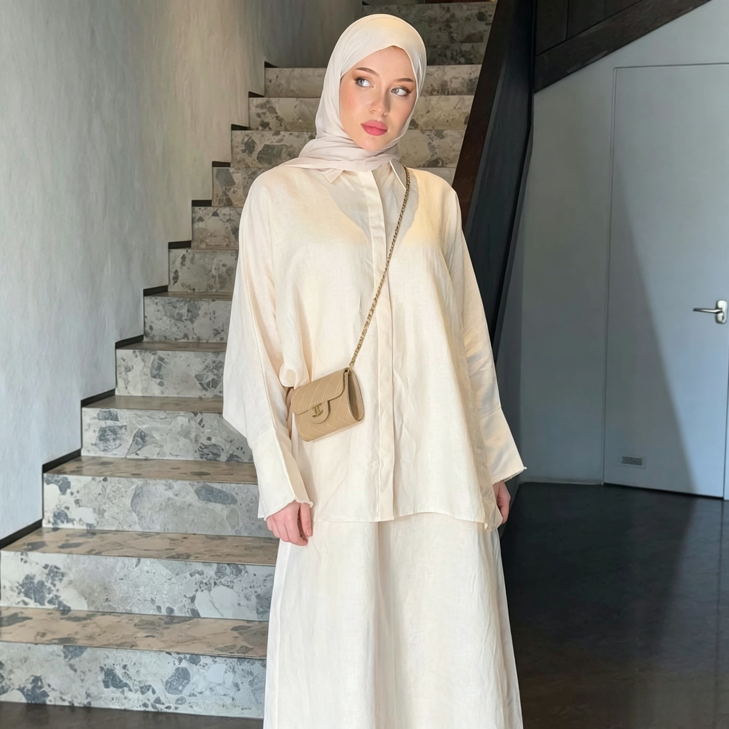 Cotton Retro Lapel Cardigan & Long Skirt Set - Modest 2-Piece Outfit