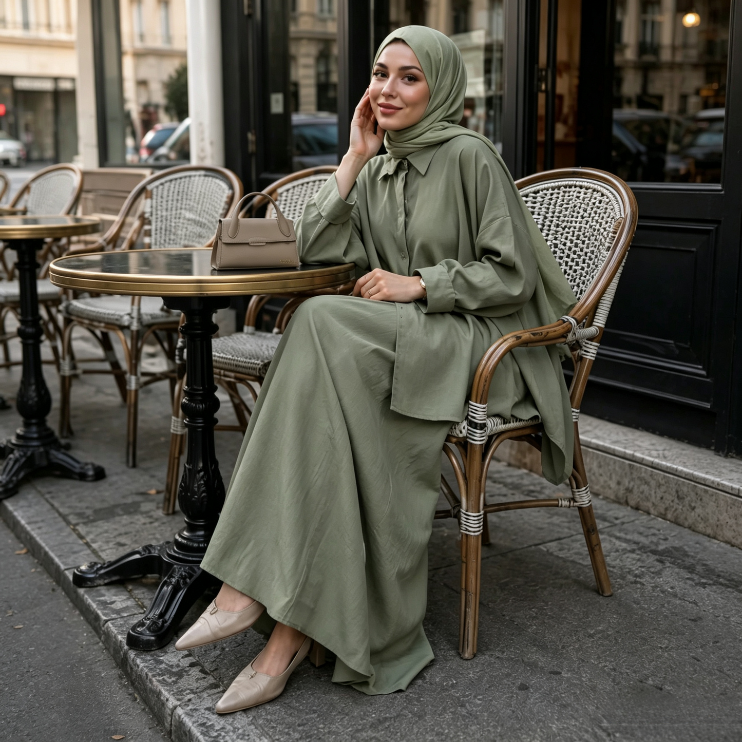 Cotton Retro Lapel Cardigan & Long Skirt Set - Modest 2-Piece Outfit