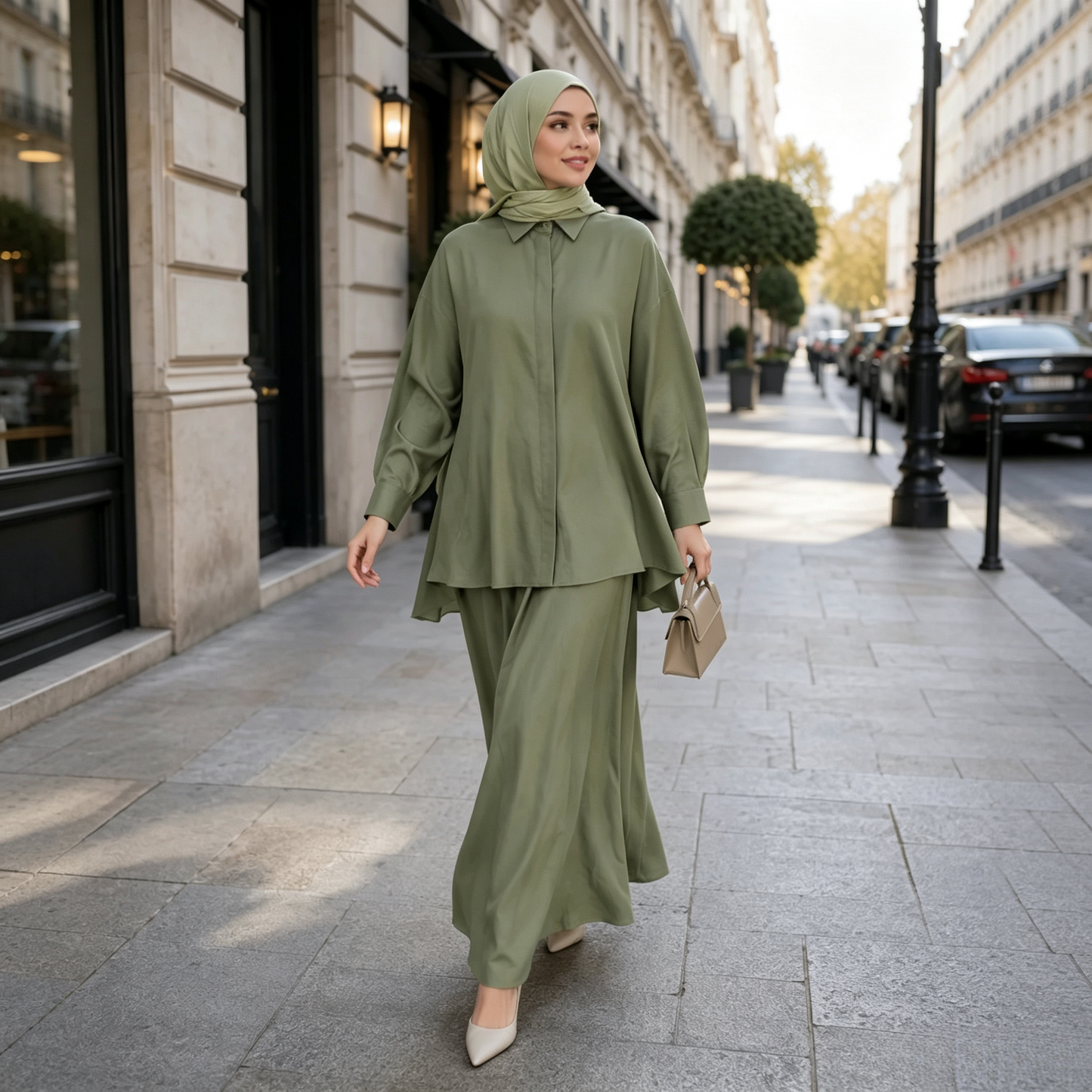 Cotton Retro Lapel Cardigan & Long Skirt Set - Modest 2-Piece Outfit